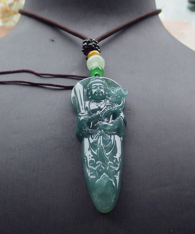 Certified Icy Green Burma 100% Natural A Jade jadeite Pendant Guanyin Kwan Yin Lotus Flower Sword Necklace 观音 643102  TN