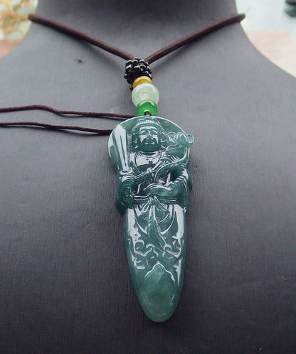 Certified Icy Green Burma 100% Natural A Jade jadeite Pendant Guanyin Kwan Yin Lotus Flower Sword Necklace 观音 643102  TN
