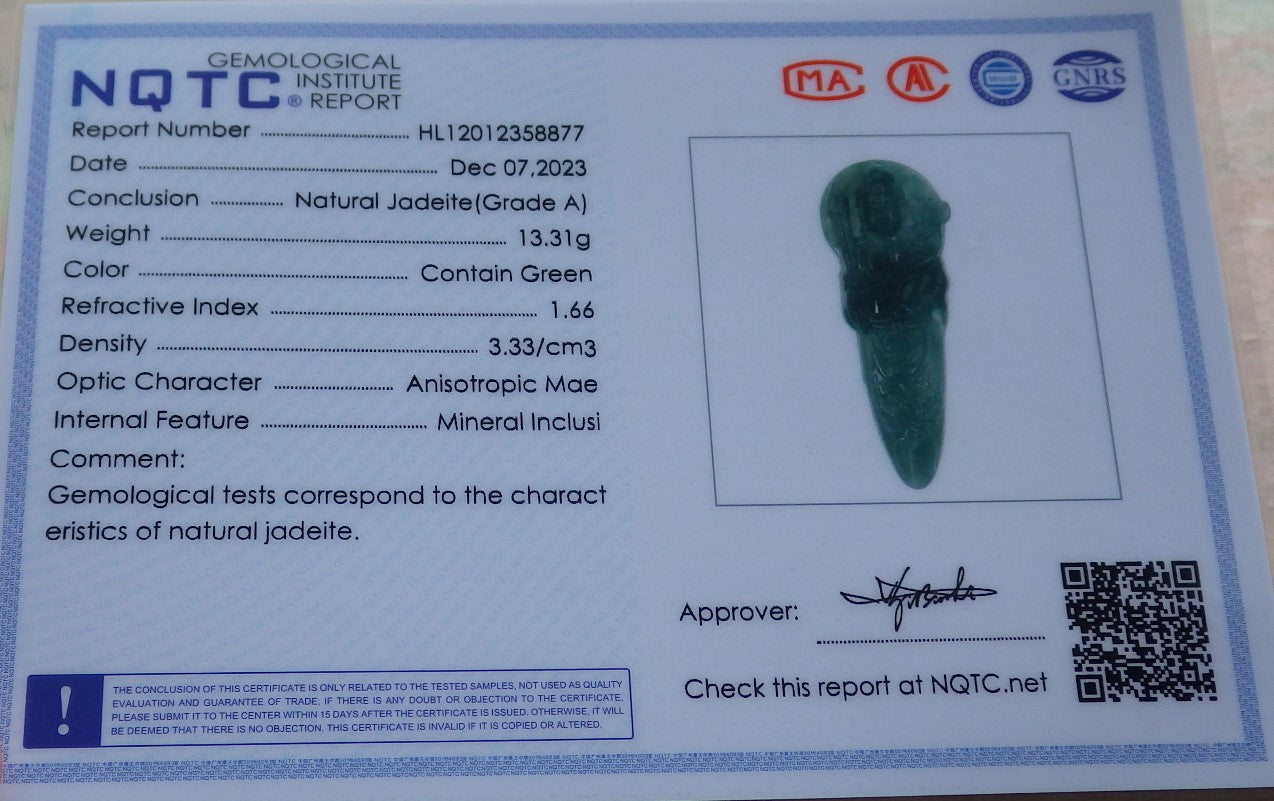 Certified Icy Green Burma 100% Natural A Jade jadeite Pendant Guanyin Kwan Yin Lotus Flower Sword Necklace 观音 643102  TN