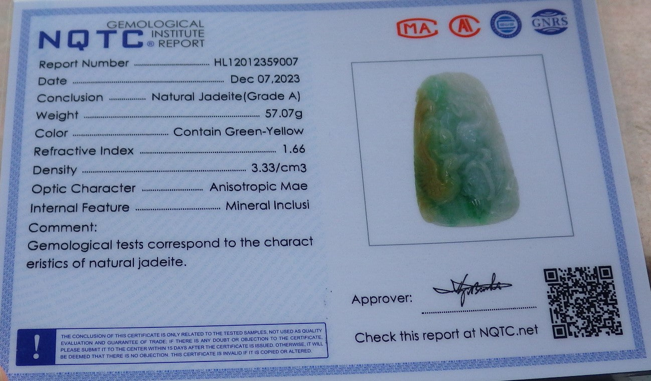Certified Yellow Green Burma 100% Natural A Jade jadeite Pendant Dragon Phoenix Coin Ruyi Necklace 龙凤 643126  TN