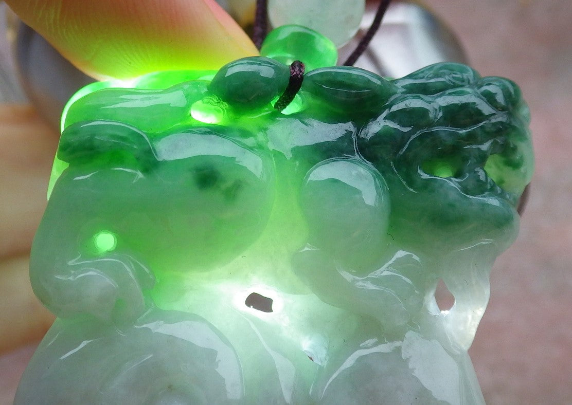 Certified Green Burma 100% Natural A Jade jadeite Pendant Dragon Pi Xiu Bead Necklace 风水貔貅 643135  TN