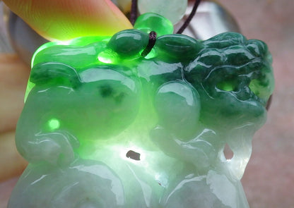 Certified Green Burma 100% Natural A Jade jadeite Pendant Dragon Pi Xiu Bead Necklace 风水貔貅 643135  TN