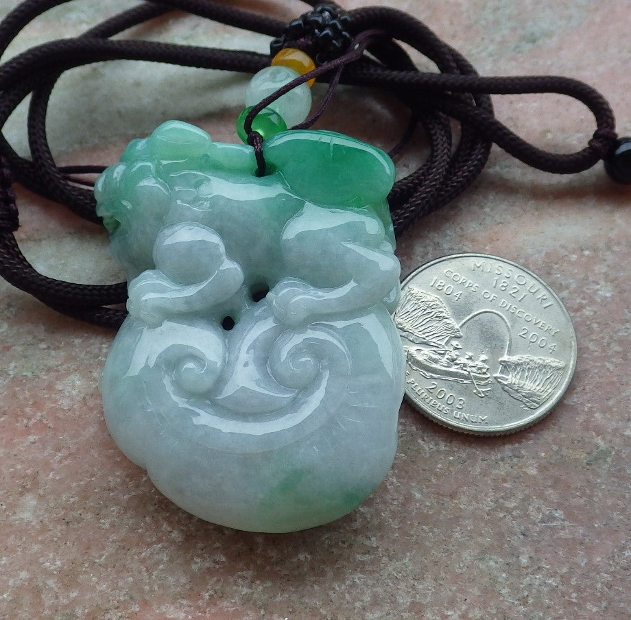 Certified Green Burma 100% Natural A Jade jadeite Pendant Dragon Pi Xiu Bead Necklace 风水貔貅 643135  TN