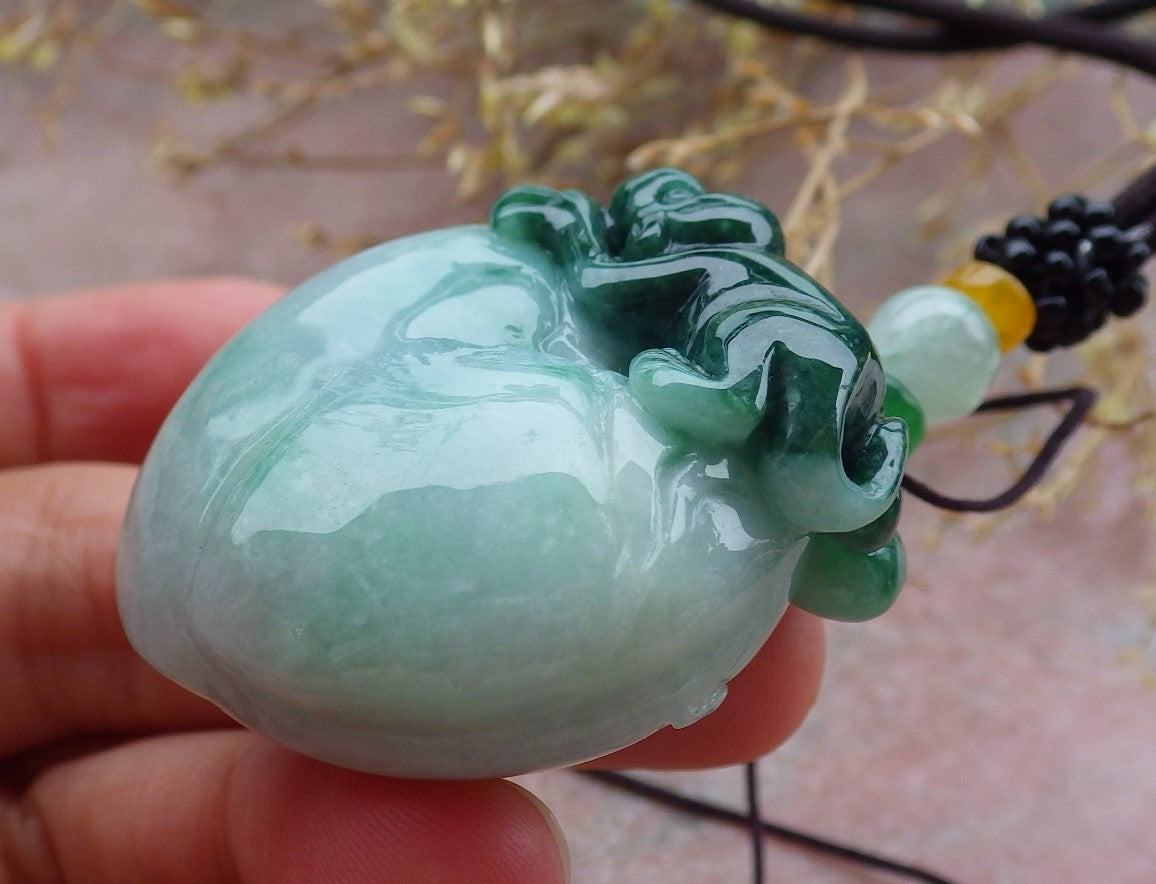 Certified Green Burma 100% Natural A Jade jadeite Pendant Monkey Peach Ruyi Necklace 猴子 643160  TN