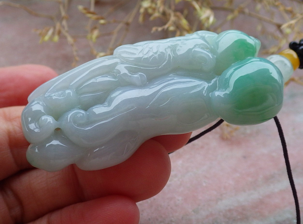 Certified Green Burma 100% Natural A Jade jadeite Pendant Phoenix Peach Ginseng Necklace 凤凰 643167  TN