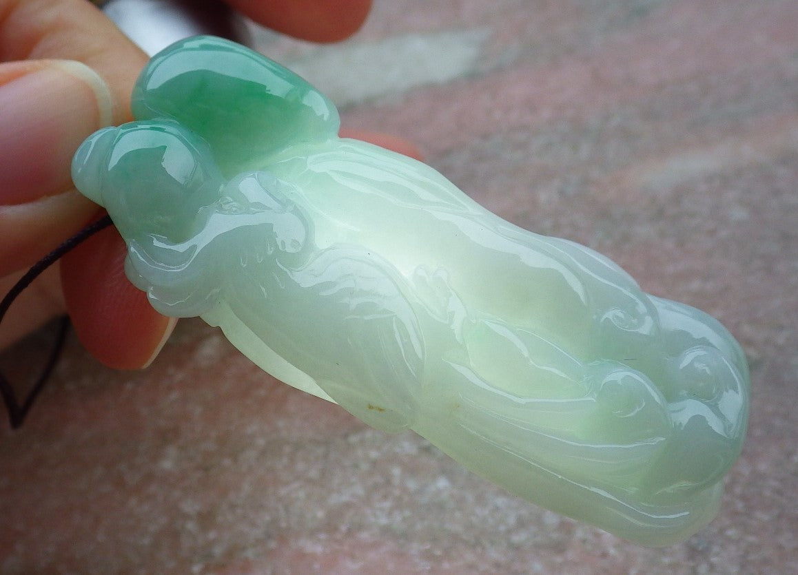 Certified Green Burma 100% Natural A Jade jadeite Pendant Phoenix Peach Ginseng Necklace 凤凰 643167  TN