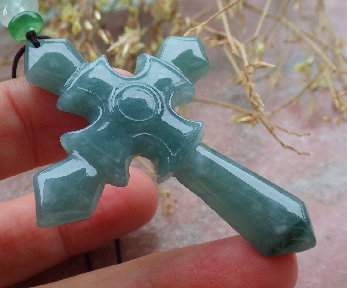Certified Icy Green Burma 100% Natural A Jade jadeite Pendant Jesus Cross Necklace 十字架 643184  TN