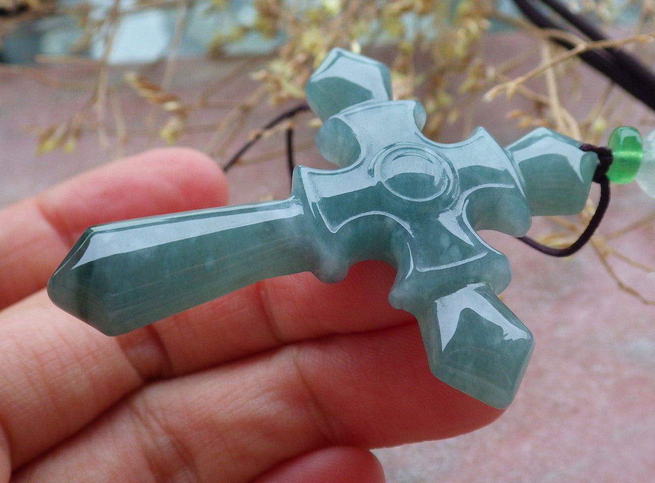 Certified Icy Green Burma 100% Natural A Jade jadeite Pendant Jesus Cross Necklace 十字架 643184  TN