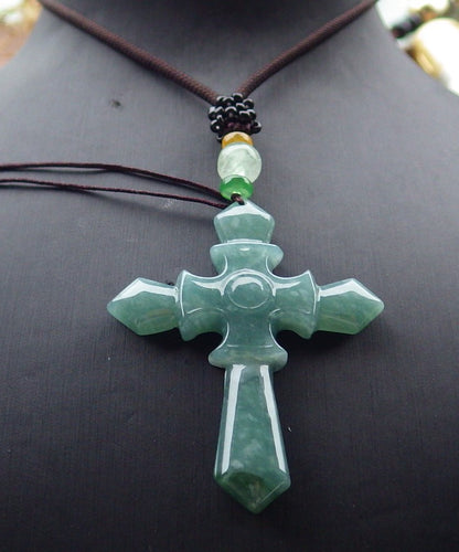 Certified Icy Green Burma 100% Natural A Jade jadeite Pendant Jesus Cross Necklace 十字架 643184  TN