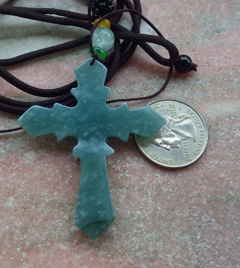 Certified Icy Green Burma 100% Natural A Jade jadeite Pendant Jesus Cross Necklace 十字架 643184  TN