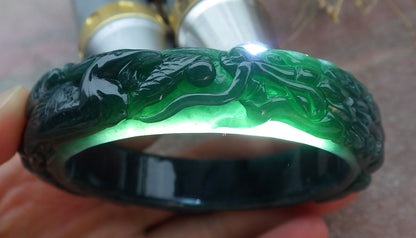 Certified Burma JADE Dragon Phoenix Bangle Bracelet 57 mm 643199 TN