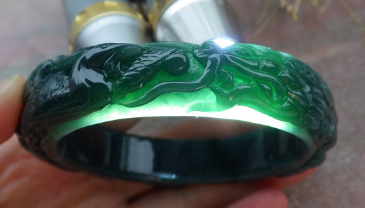 Certified Burma JADE Dragon Phoenix Bangle Bracelet 57 mm 643199 TN
