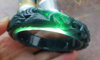 Certified Burma JADE Dragon Phoenix Bangle Bracelet 57 mm 643199 TN
