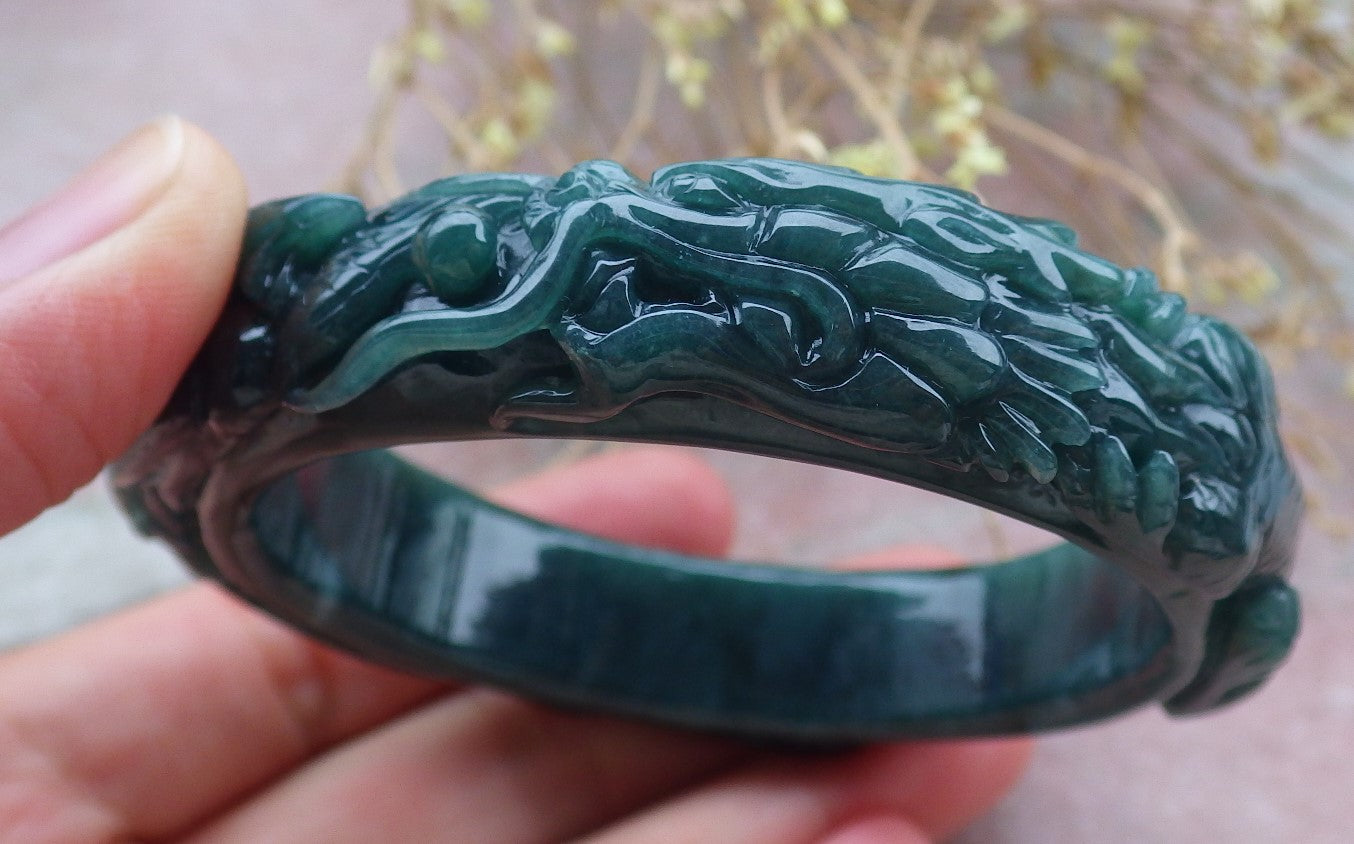 Certified Burma JADE Dragon Phoenix Bangle Bracelet 57 mm 643199 TN