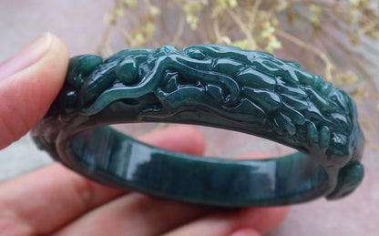 Certified Burma JADE Dragon Phoenix Bangle Bracelet 57 mm 643199 TN