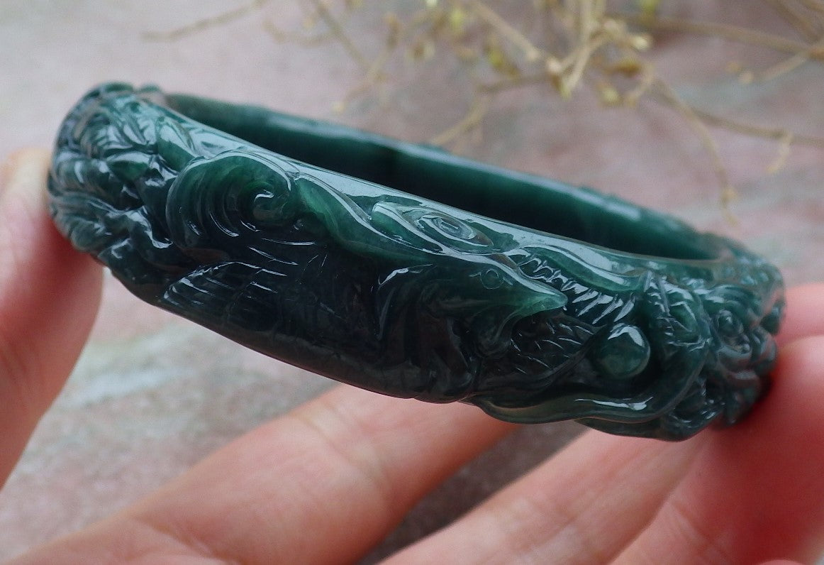 Certified Burma JADE Dragon Phoenix Bangle Bracelet 57 mm 643199 TN