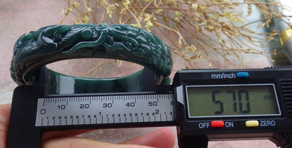 Certified Burma JADE Dragon Phoenix Bangle Bracelet 57 mm 643199 TN
