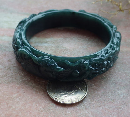 Certified Burma JADE Dragon Phoenix Bangle Bracelet 57 mm 643199 TN