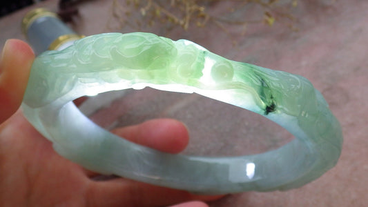 Certified Green Burma 100% Natural A JADE Jadeite Dragon Phoenix Bangle Bracelet 77 mm 手镯 643210  TN