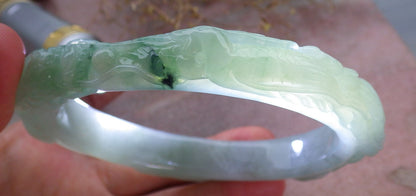 Certified Green Burma 100% Natural A JADE Jadeite Dragon Phoenix Bangle Bracelet 77 mm 手镯 643210  TN