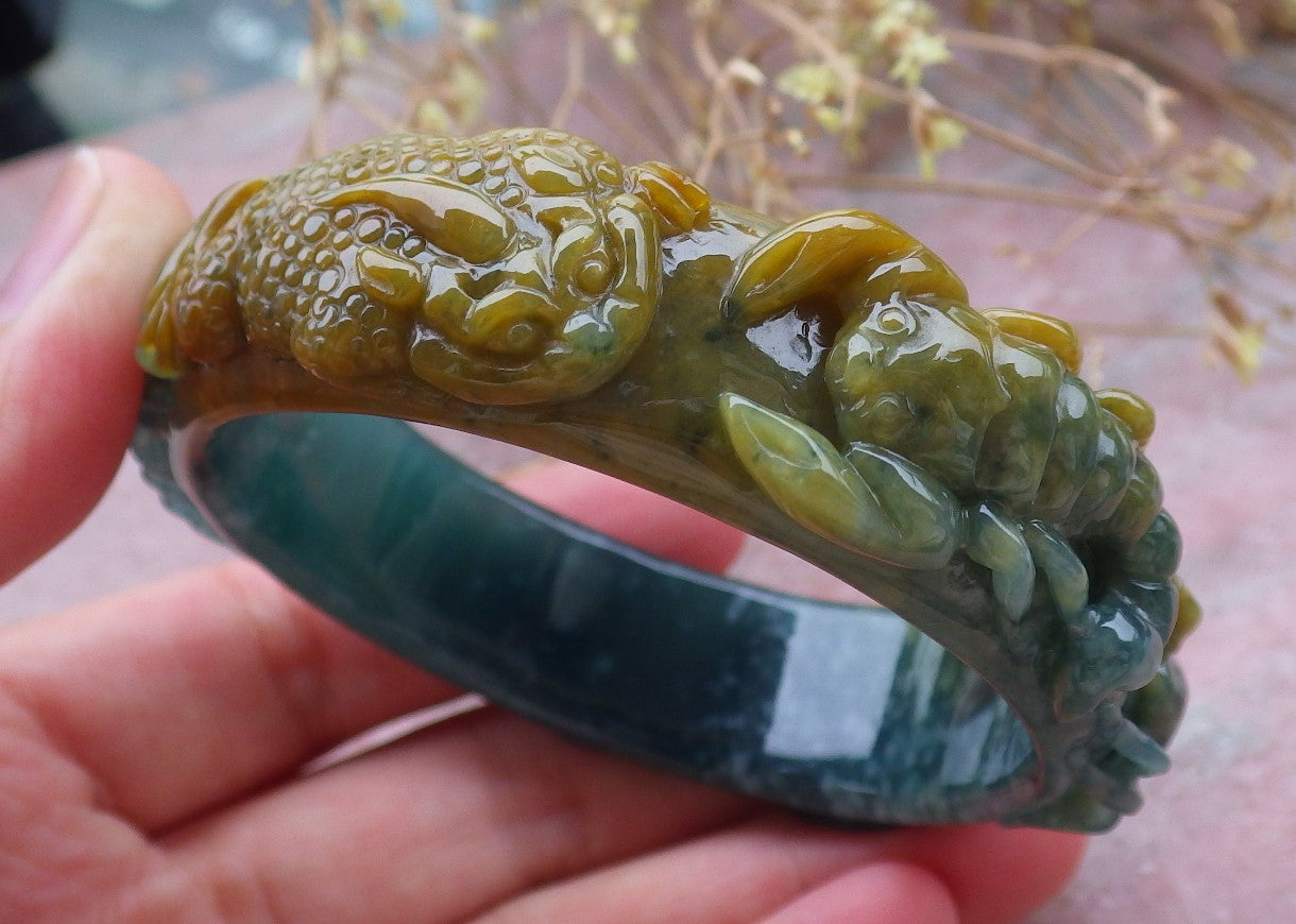 Certified JADE Jadeite Frog centipede snake Bangle Bracelet 54 mm 643222 TN
