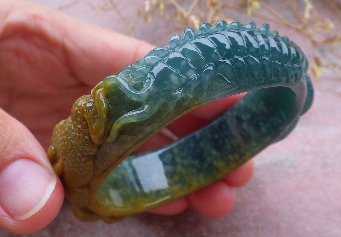 Certified JADE Jadeite Frog centipede snake Bangle Bracelet 54 mm 643222 TN