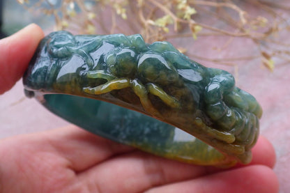 Certified JADE Jadeite Frog centipede snake Bangle Bracelet 54 mm 643222 TN