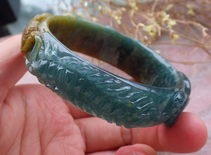 Certified JADE Jadeite Frog centipede snake Bangle Bracelet 54 mm 643222 TN
