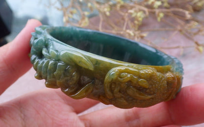 Certified JADE Jadeite Frog centipede snake Bangle Bracelet 54 mm 643222 TN