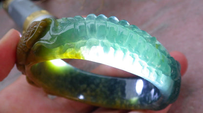 Certified JADE Jadeite Frog centipede snake Bangle Bracelet 54 mm 643222 TN
