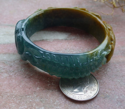 Certified JADE Jadeite Frog centipede snake Bangle Bracelet 54 mm 643222 TN