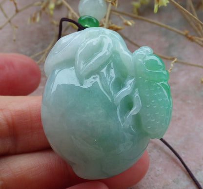 Certified Green Burma 100% Natural A Jade jadeite pendant Cicada Peach Necklace 蝉 一鸣惊人 643251  TN