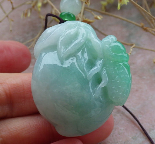 Certified Green Burma 100% Natural A Jade jadeite pendant Cicada Peach Necklace 蝉 一鸣惊人 643251  TN