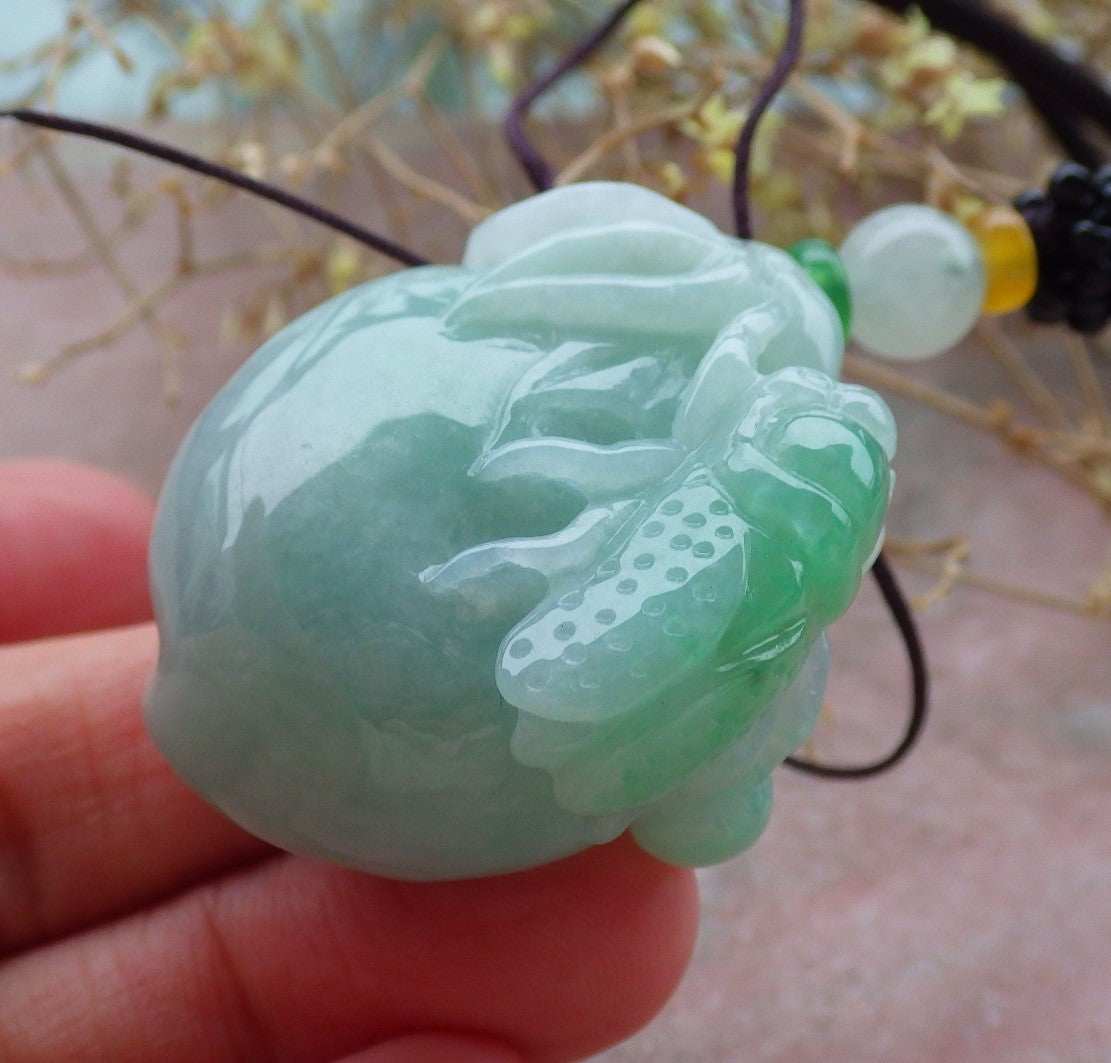 Certified Green Burma 100% Natural A Jade jadeite pendant Cicada Peach Necklace 蝉 一鸣惊人 643251  TN