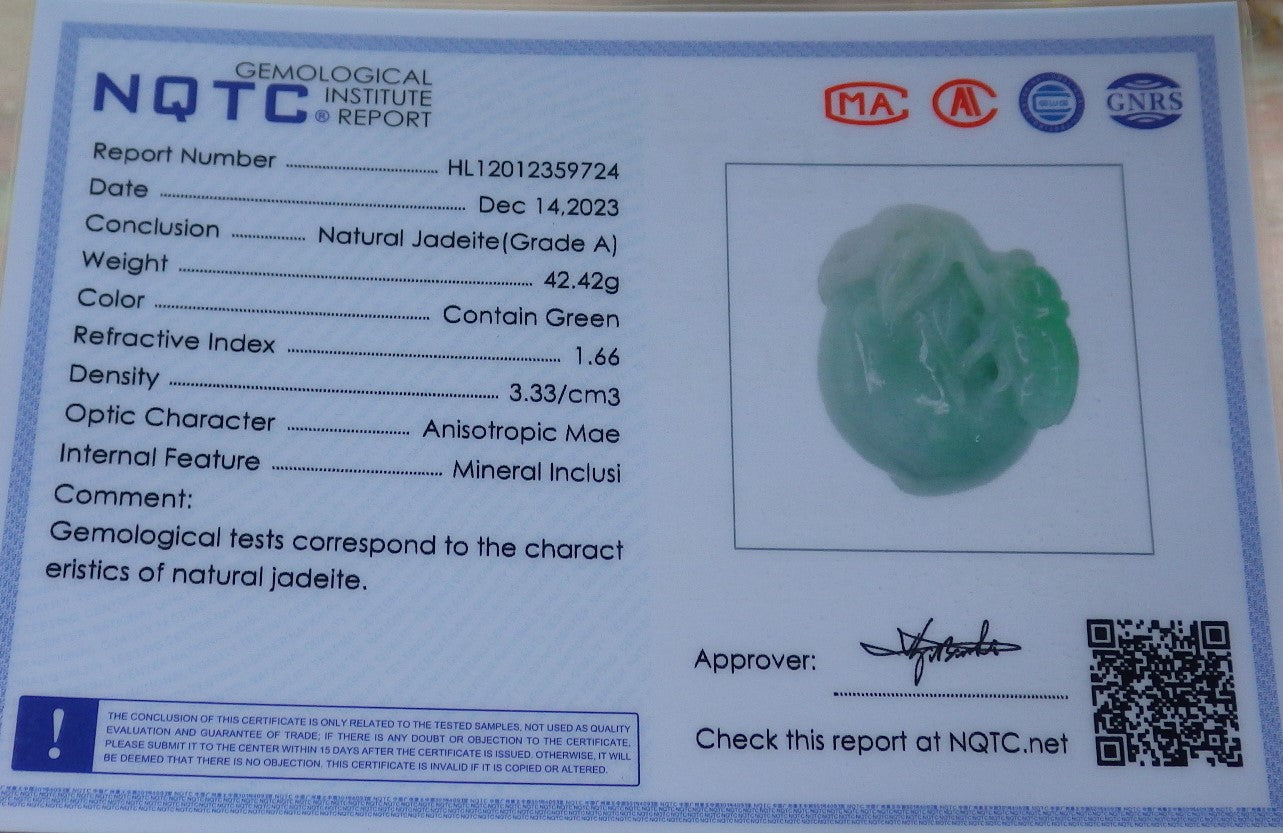 Certified Green Burma 100% Natural A Jade jadeite pendant Cicada Peach Necklace 蝉 一鸣惊人 643251  TN