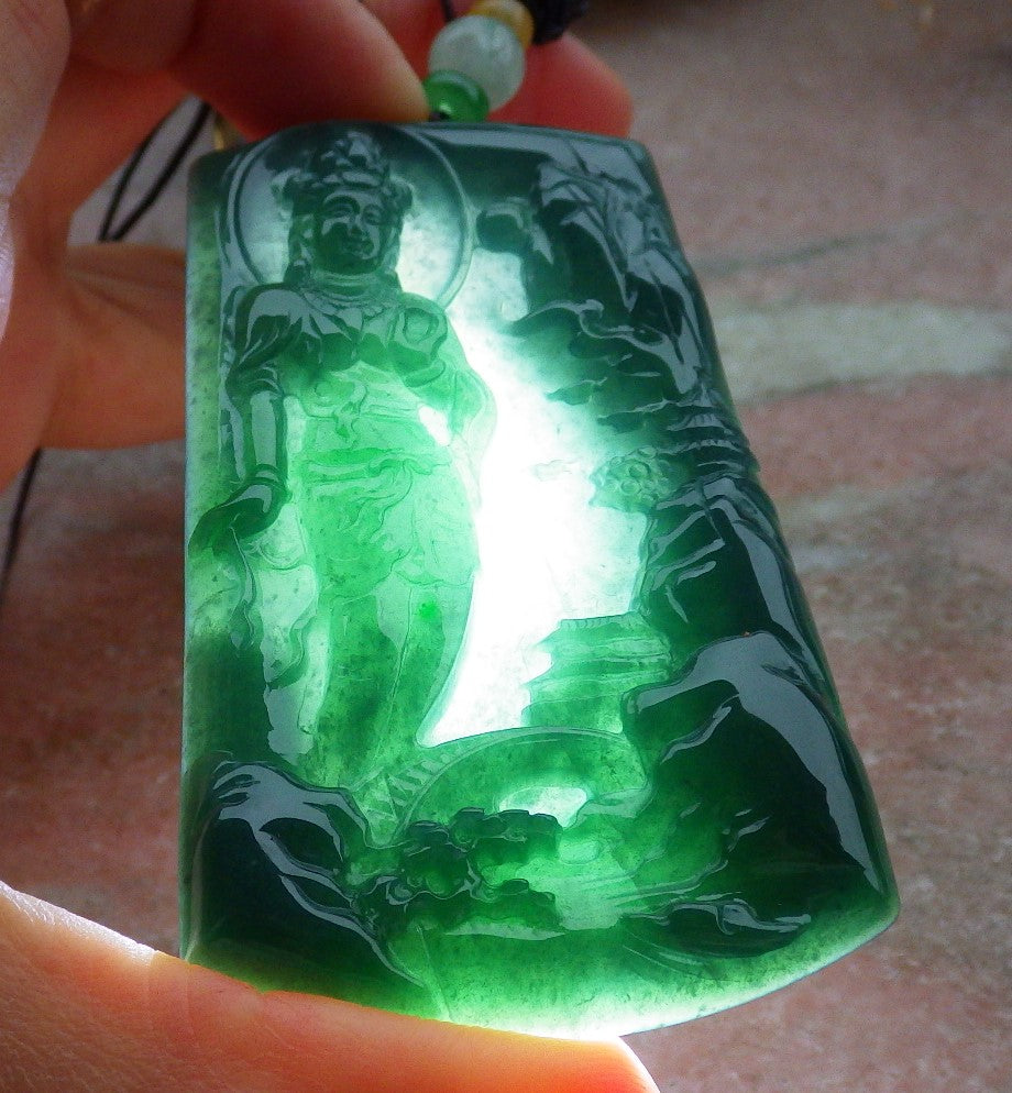 Certified Icy Blue Water Burma 100% Natural A Jade jadeite Pendant Landscape painting Guanyin Kwan Yin Tree Necklace 山水画 643286  TN