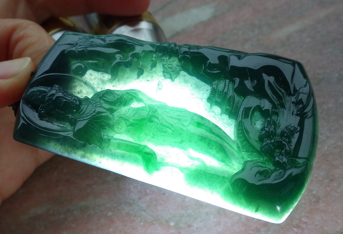 Certified Icy Blue Water Burma 100% Natural A Jade jadeite Pendant Landscape painting Guanyin Kwan Yin Tree Necklace 山水画 643286  TN