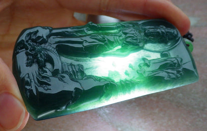 Certified Icy Blue Water Burma 100% Natural A Jade jadeite Pendant Landscape painting Guanyin Kwan Yin Tree Necklace 山水画 643286  TN