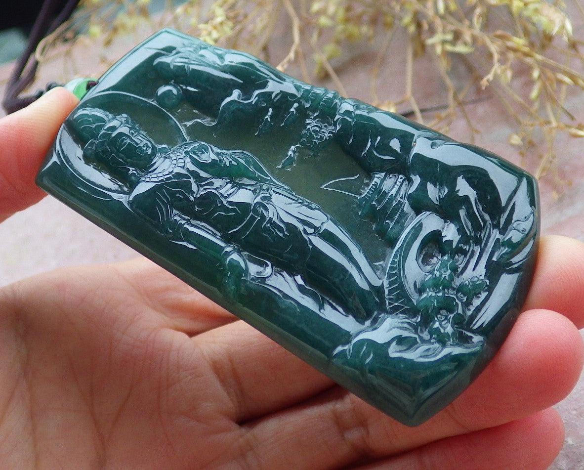 Certified Icy Blue Water Burma 100% Natural A Jade jadeite Pendant Landscape painting Guanyin Kwan Yin Tree Necklace 山水画 643286  TN