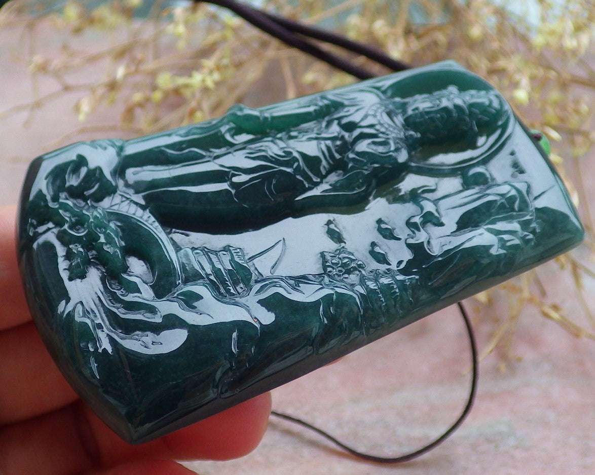 Certified Icy Blue Water Burma 100% Natural A Jade jadeite Pendant Landscape painting Guanyin Kwan Yin Tree Necklace 山水画 643286  TN