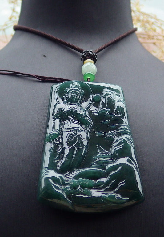 Certified Icy Blue Water Burma 100% Natural A Jade jadeite Pendant Landscape painting Guanyin Kwan Yin Tree Necklace 山水画 643286  TN