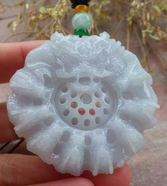Certified Pale Lavender Burma 100% Natural A Jade jadeite Pendant 9 Dragon Bead Necklace 九龙戏珠 643297  TN
