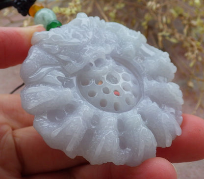 Certified Pale Lavender Burma 100% Natural A Jade jadeite Pendant 9 Dragon Bead Necklace 九龙戏珠 643297  TN