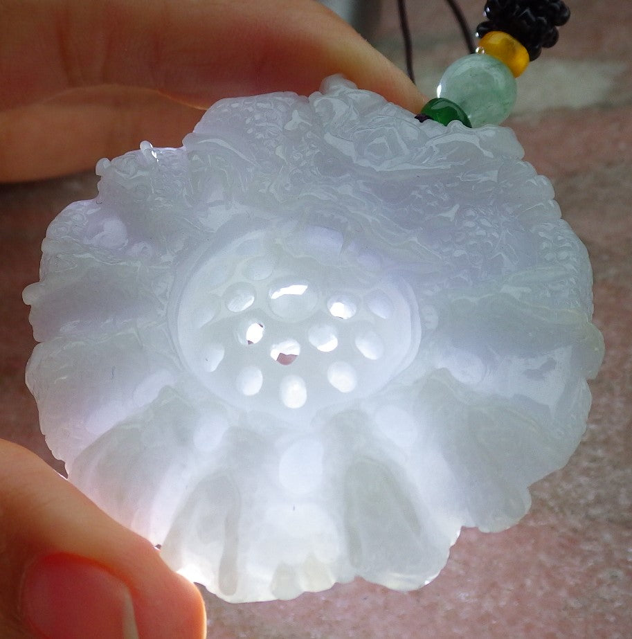 Certified Pale Lavender Burma 100% Natural A Jade jadeite Pendant 9 Dragon Bead Necklace 九龙戏珠 643297  TN