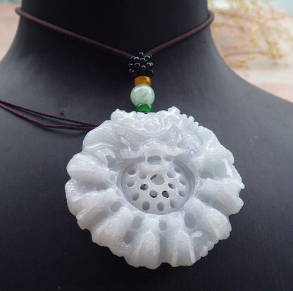 Certified Pale Lavender Burma 100% Natural A Jade jadeite Pendant 9 Dragon Bead Necklace 九龙戏珠 643297  TN