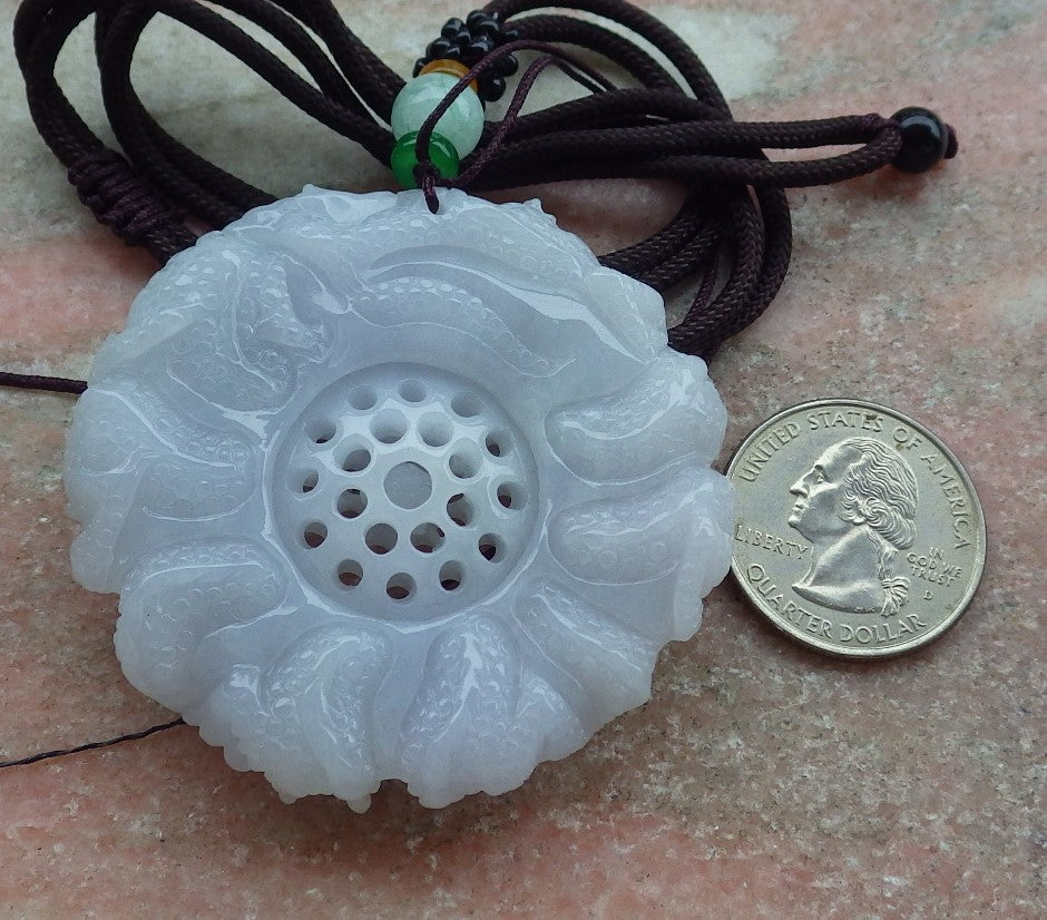 Certified Pale Lavender Burma 100% Natural A Jade jadeite Pendant 9 Dragon Bead Necklace 九龙戏珠 643297  TN