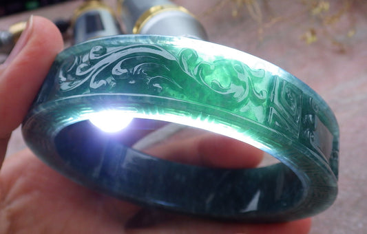 Certified Icy Green Burma 100% Natural A JADE Jadeite Dragon Phoenix Bangle Bracelet 64 mm 手镯 643331  TN