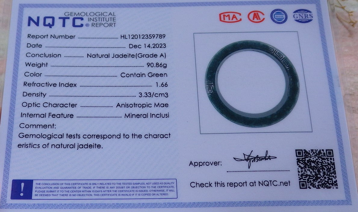 Certified Icy Green Burma 100% Natural A JADE Jadeite Dragon Phoenix Bangle Bracelet 64 mm 手镯 643331  TN