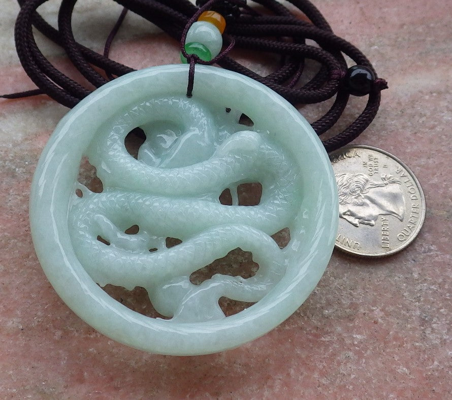 Certified Green Burma 100% Natural A Jade jadeite Pendant Dragon Bead Necklace 生意兴隆 643369  TN