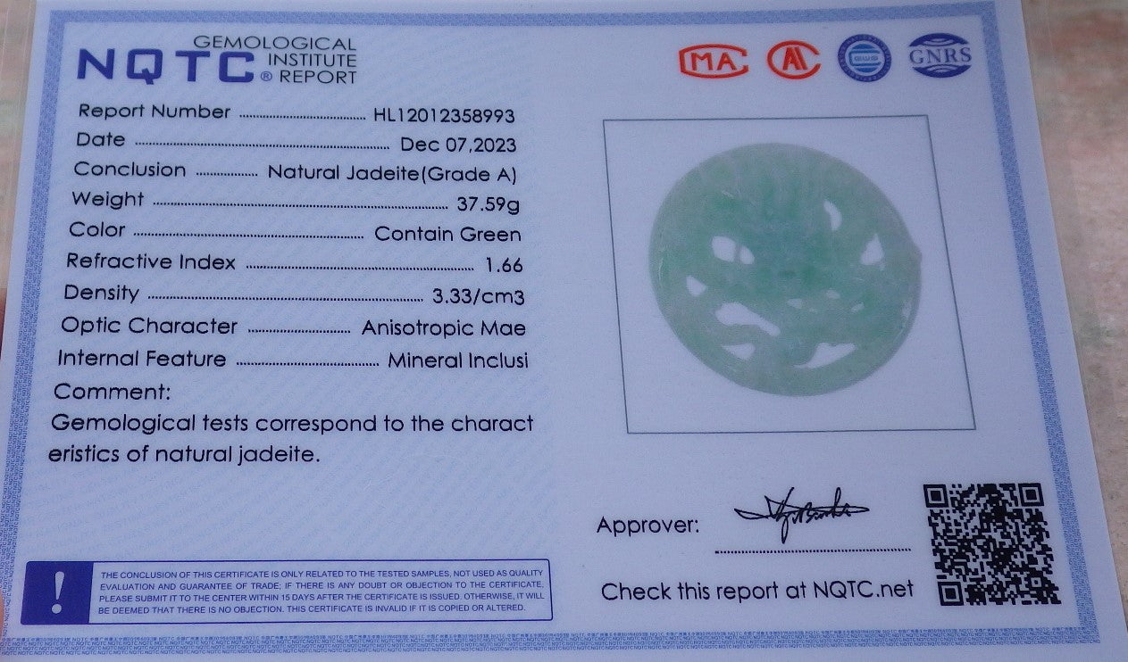 Certified Green Burma 100% Natural A Jade jadeite Pendant Dragon Bead Necklace 生意兴隆 643369  TN